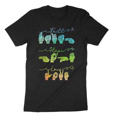 Black Faith Hope Love T-Shirt#color_black