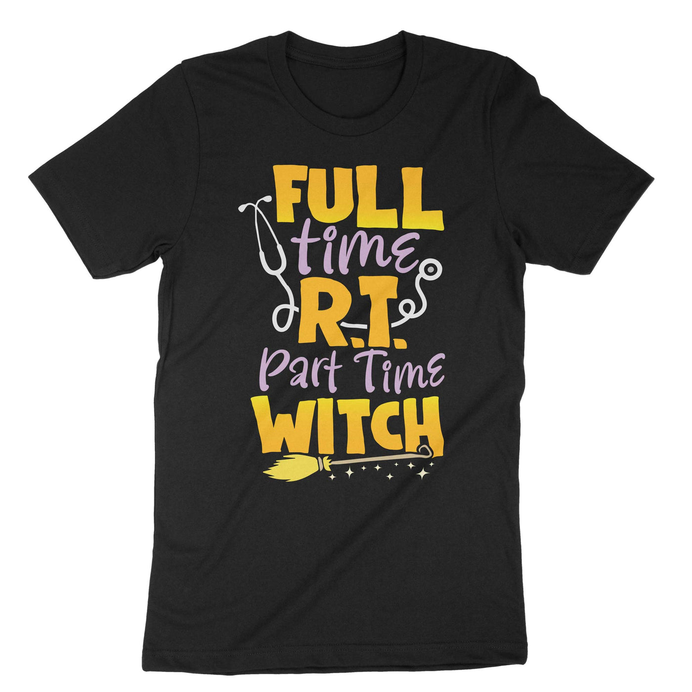 Black Full Time Rt Part Time Witch Respiratory Therapist T-Shirt#color_black