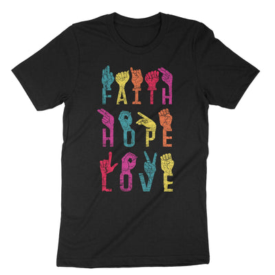 Black Faith Hope Love T-Shirt#color_black