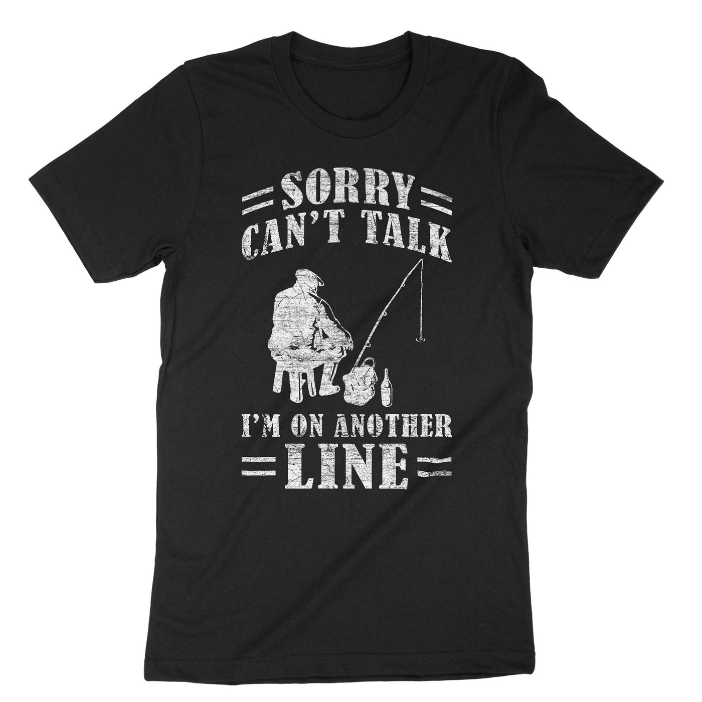 Black Sorry Can't Talk I'm On Another Line T-Shirt#color_black