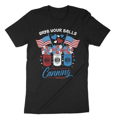 Black Grab Your Balls Its Canning Season 4th July Beer Cans T-Shirt#color_black