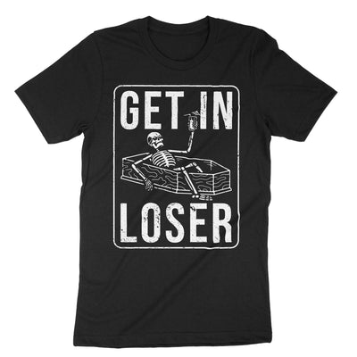 Black Get In Loser Coffin T-Shirt#color_black