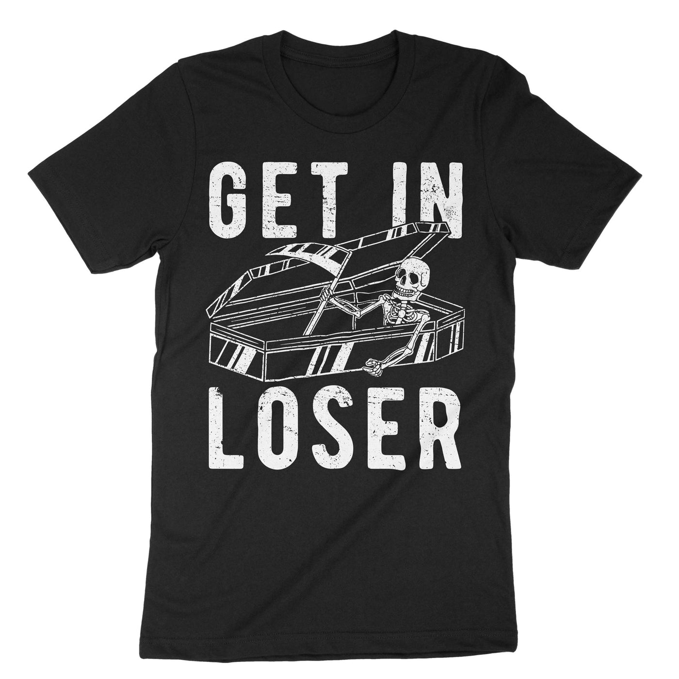 Black Get In Loser Coffin T-Shirt#color_black