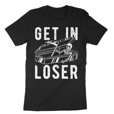Black Get In Loser Coffin T-Shirt#color_black