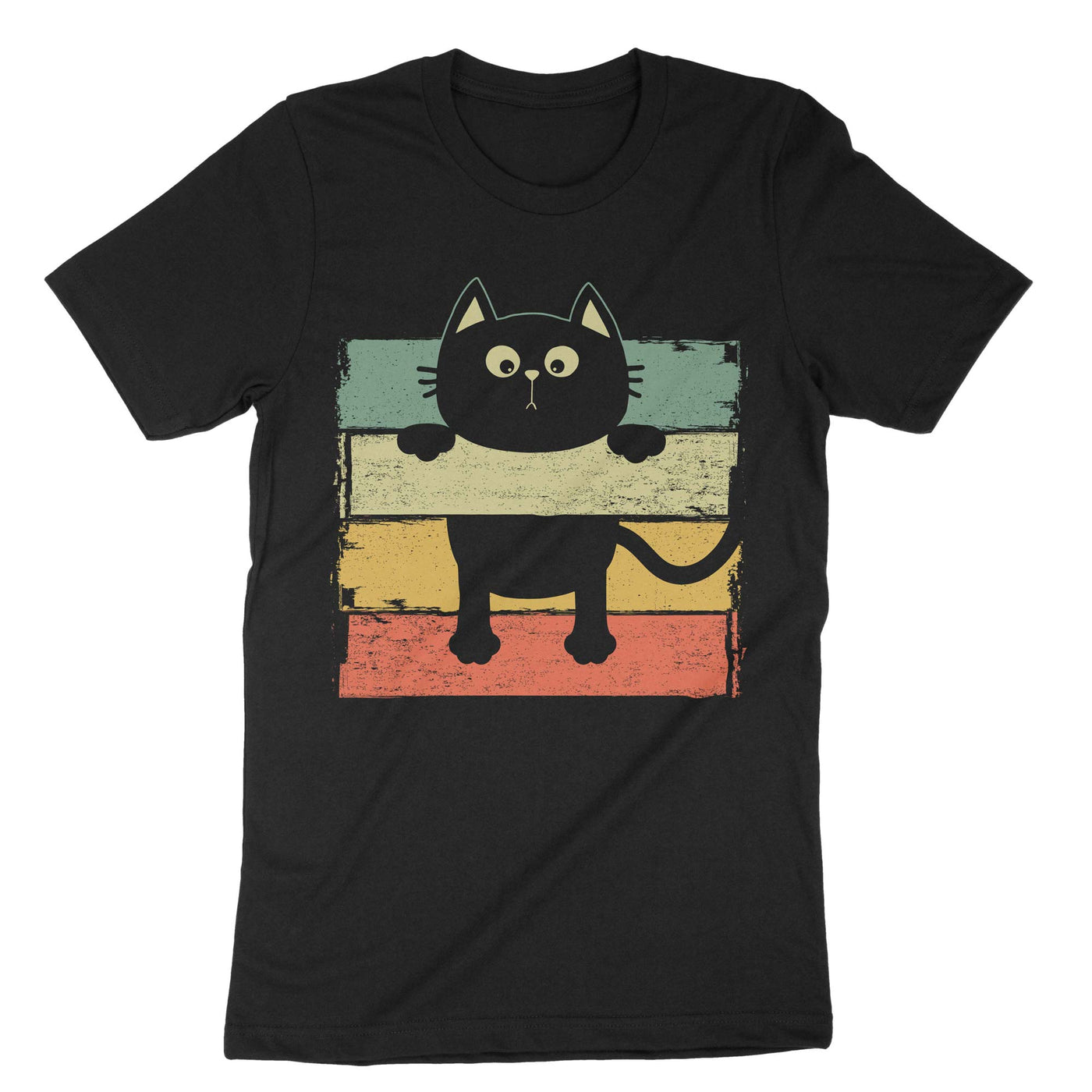 Black Retro Vintage Hanging Cat T-Shirt#color_black