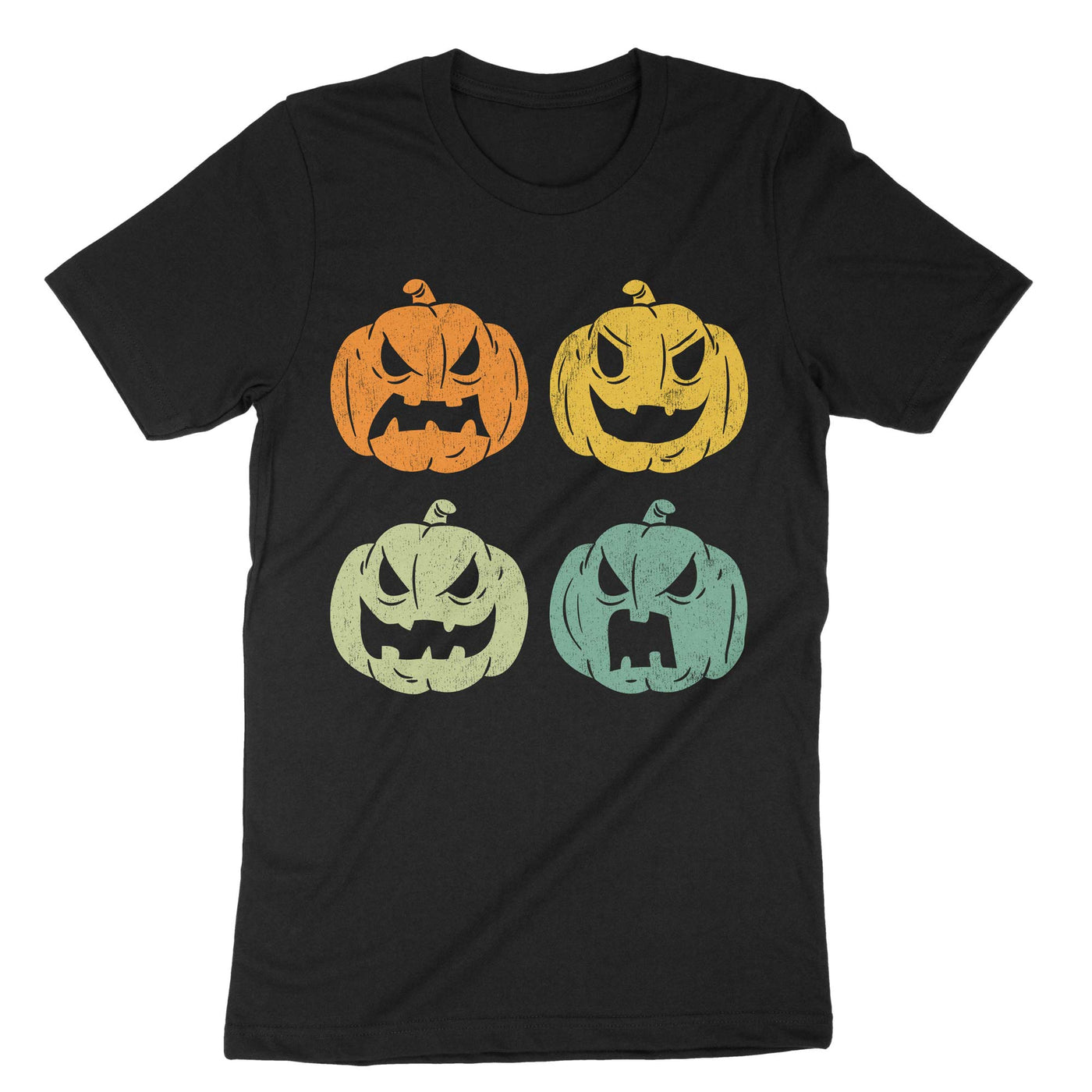 Black Vintage Halloween Pumpkins T-Shirt#color_black