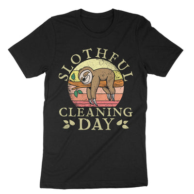 Black Slothful Cleaning Day T-Shirt#color_black