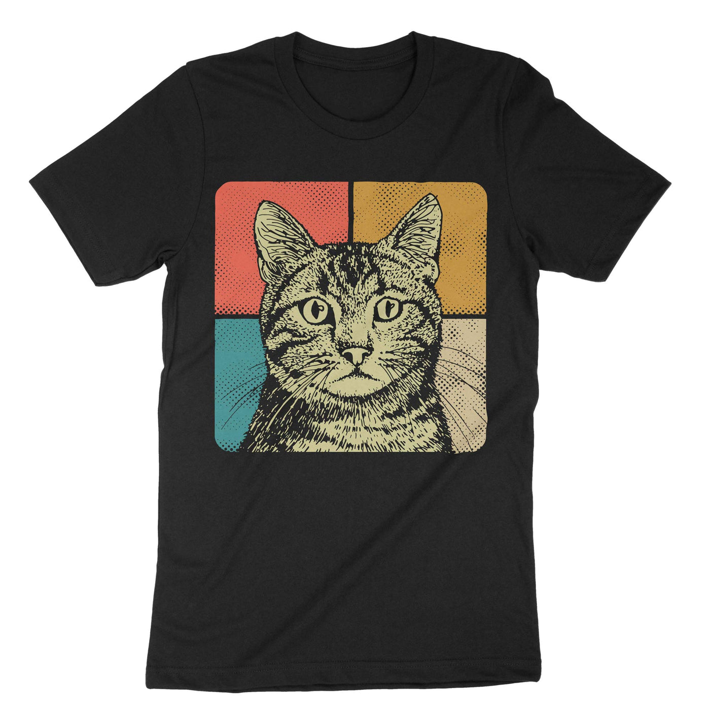Black Retro Vintage Cute Cat T-Shirt#color_black