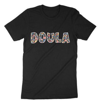 Black Doula Floral T-Shirt#color_black