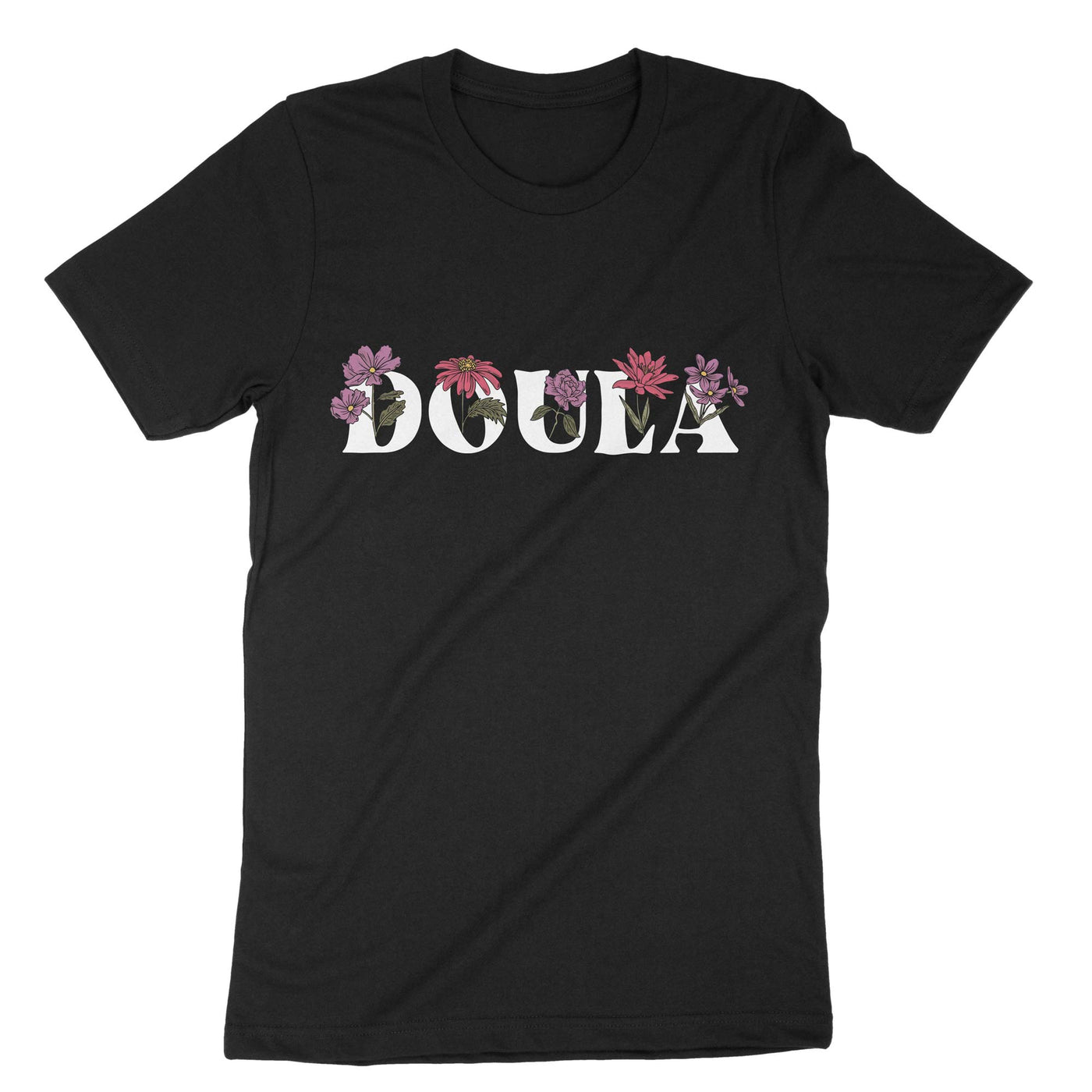 Black Doula Floral T-Shirt#color_black