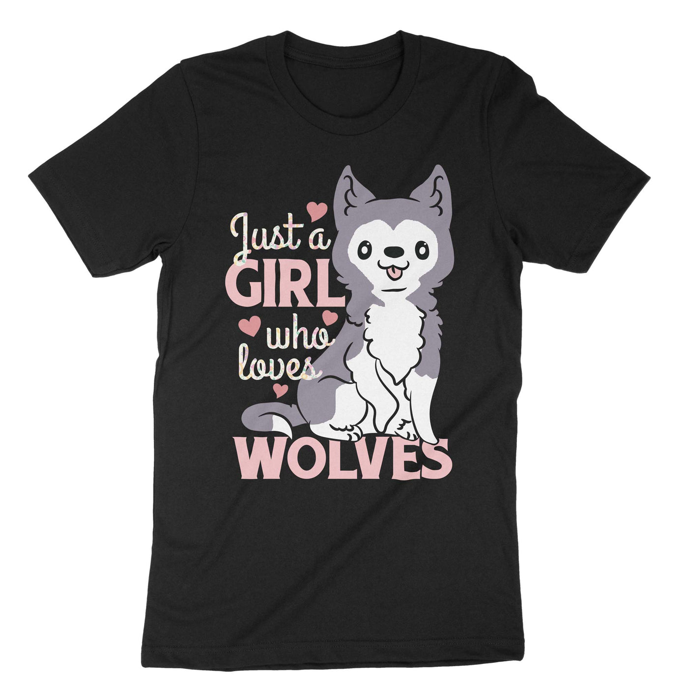Black Just A Girl Who Loves Wolves T-Shirt#color_black