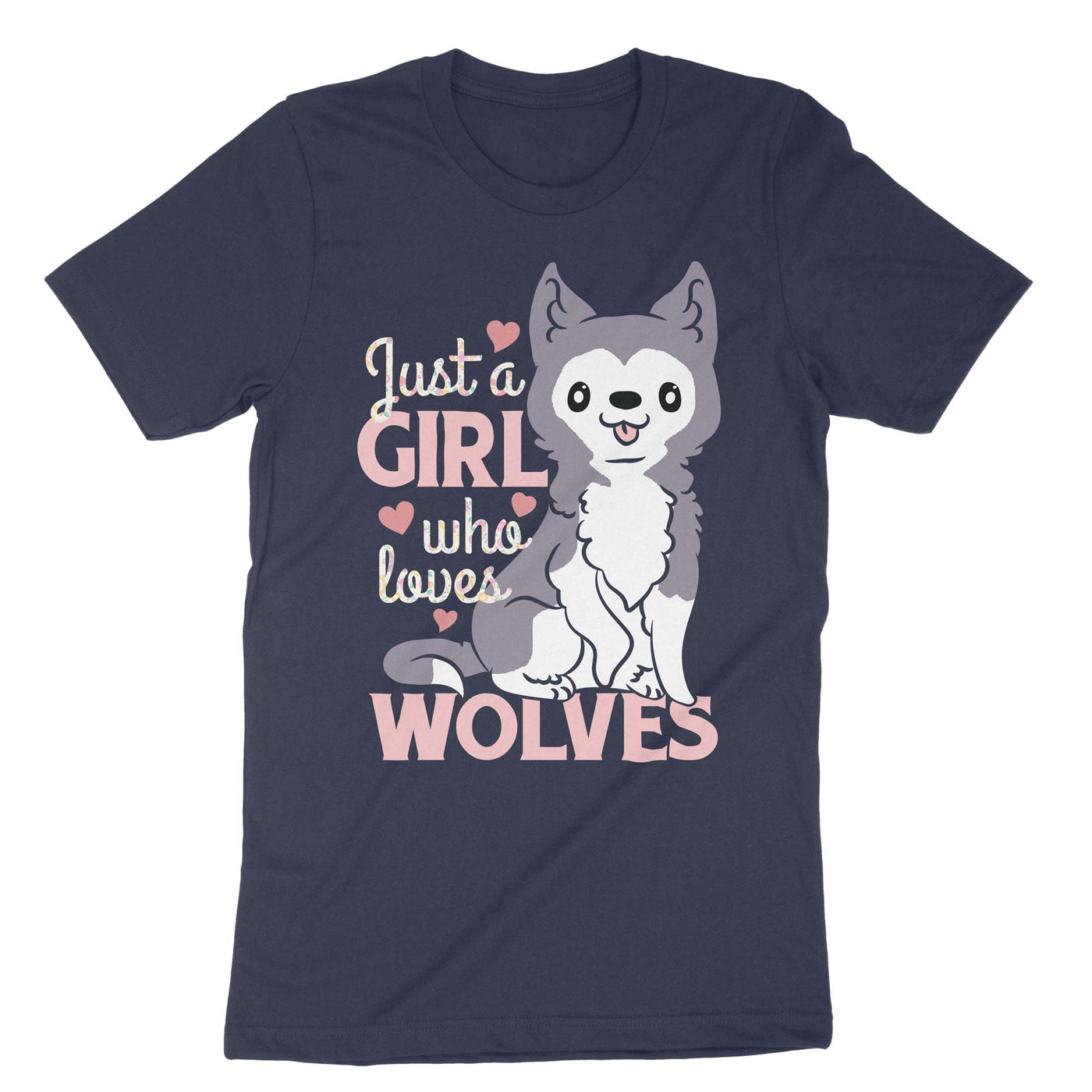 Navy Just A Girl Who Loves Wolves T-Shirt#color_navy