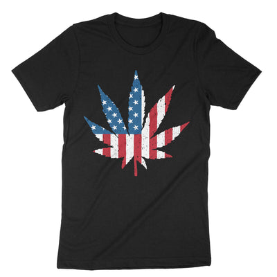 Black Usa Flag Weed T-Shirt#color_black