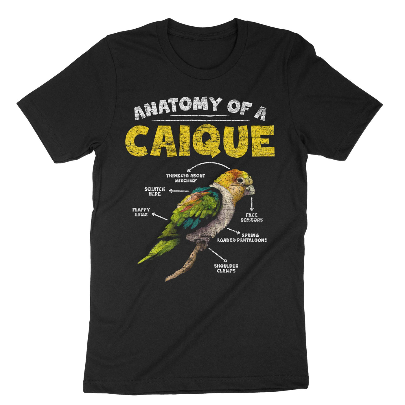 Black Anatomy Of A Caique Bird T-Shirt#color_black