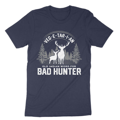 Navy Vegetarian An Old Indian Word For Bad Hunter T-Shirt#color_navy