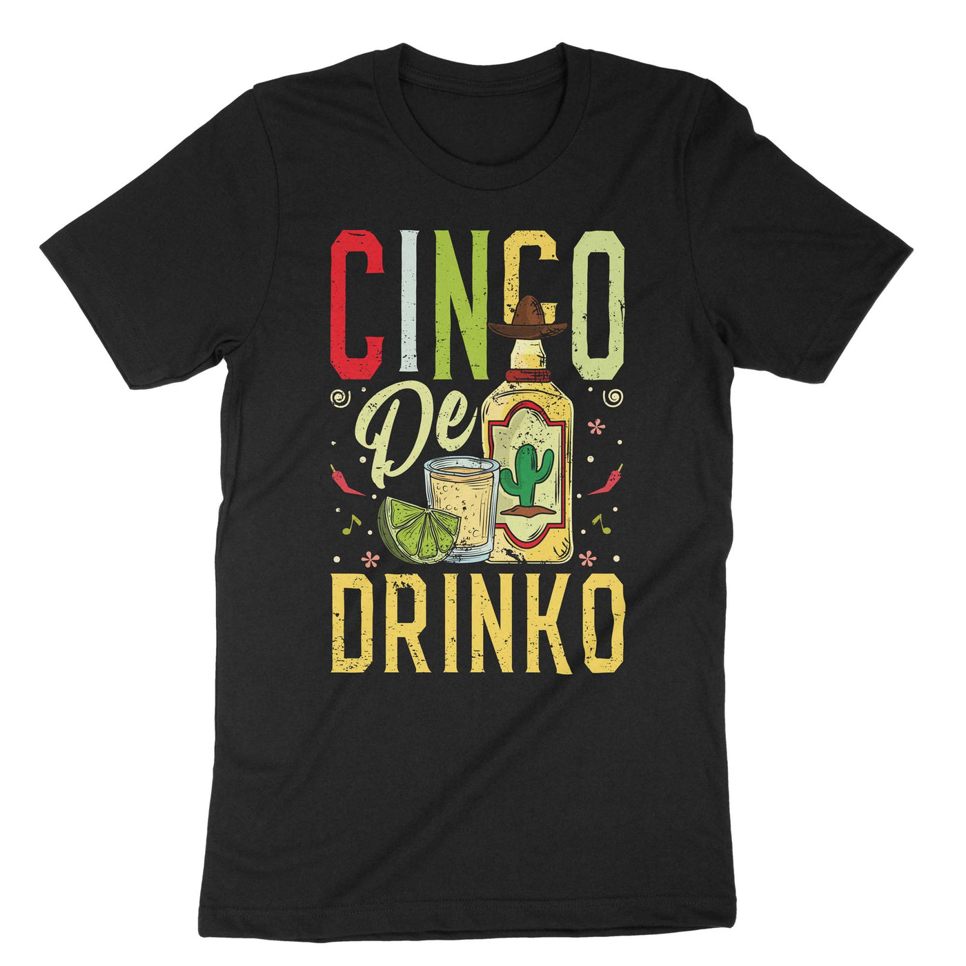 Black Cinco De Drinko T-Shirt#color_black