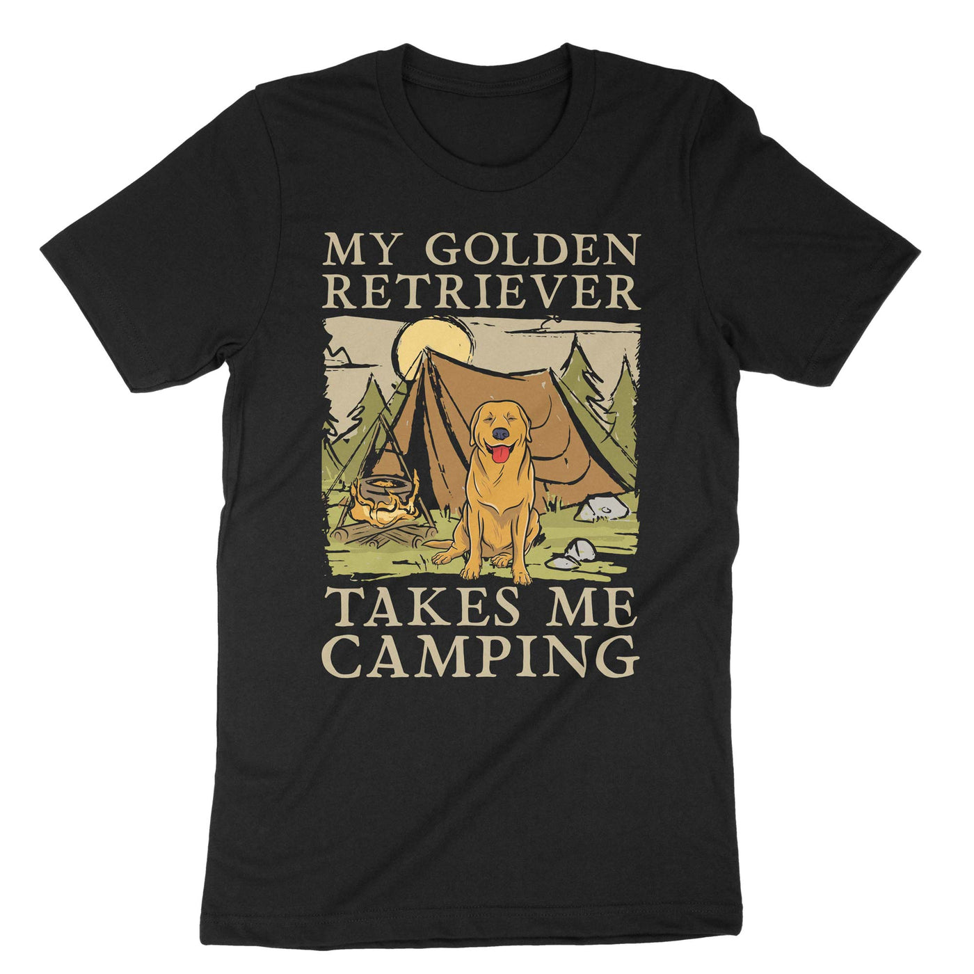 Black My Golden Retriever Takes Me Camping T-Shirt#color_black