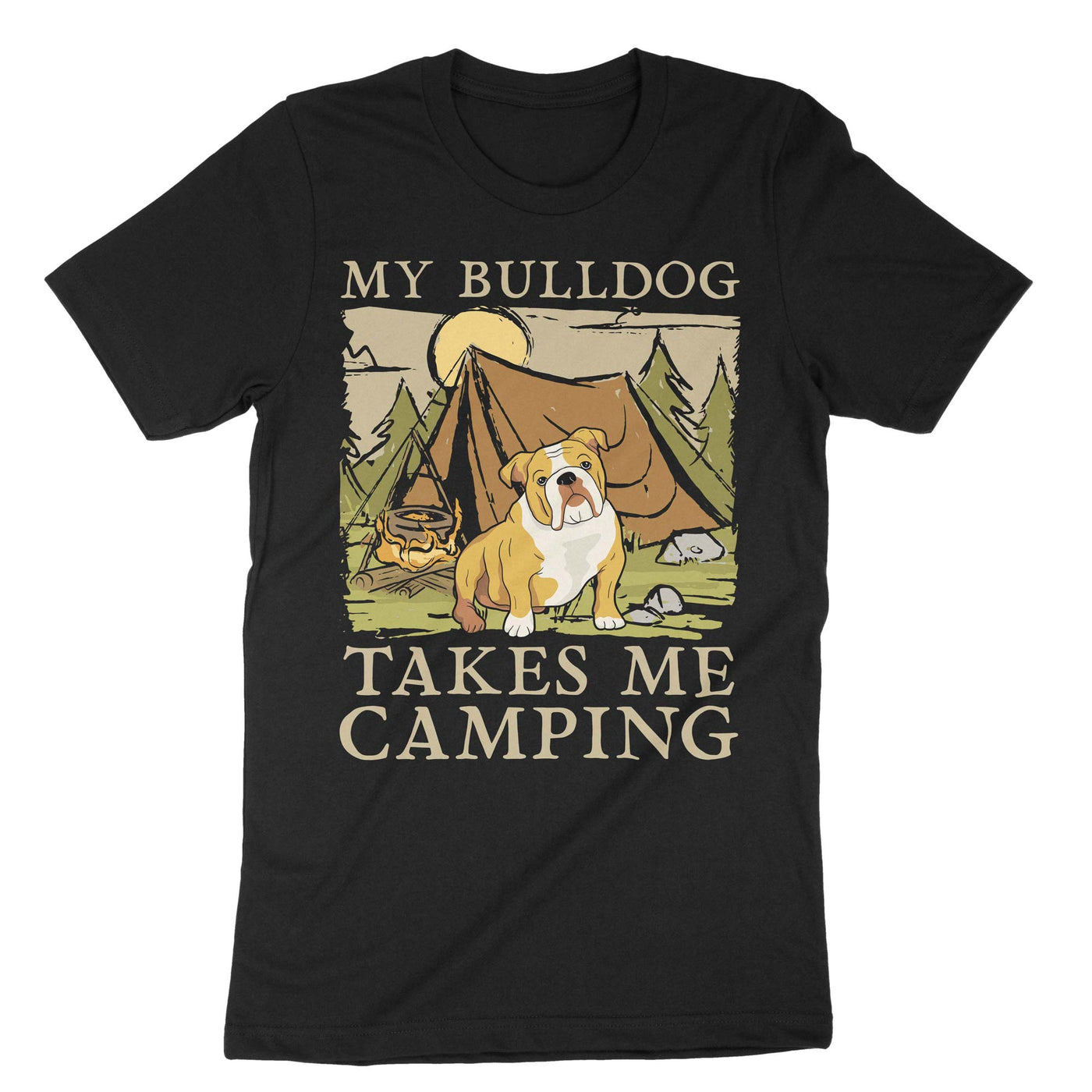 Black My Bulldog Takes Me Camping T-Shirt#color_black