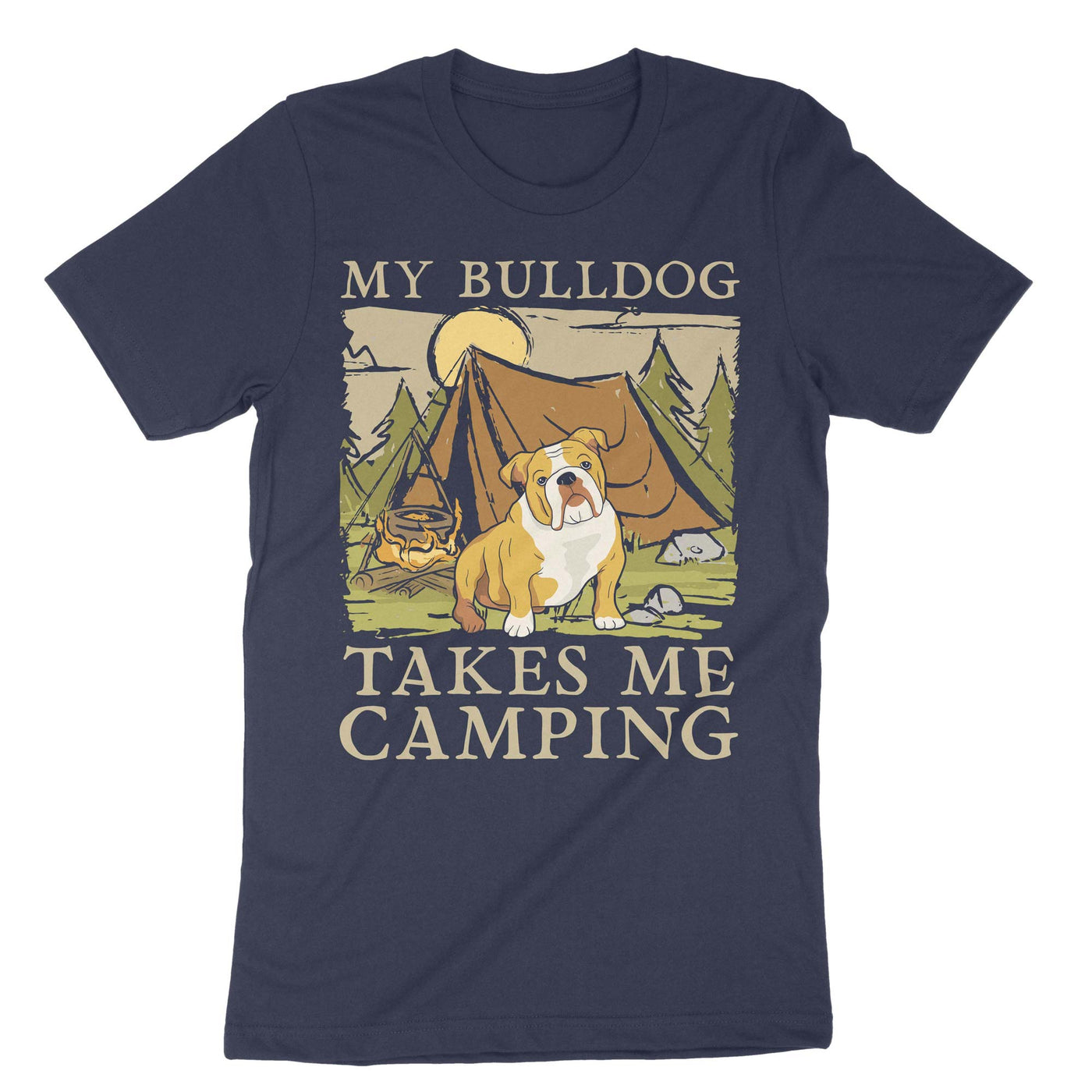 Navy My Bulldog Takes Me Camping T-Shirt#color_navy