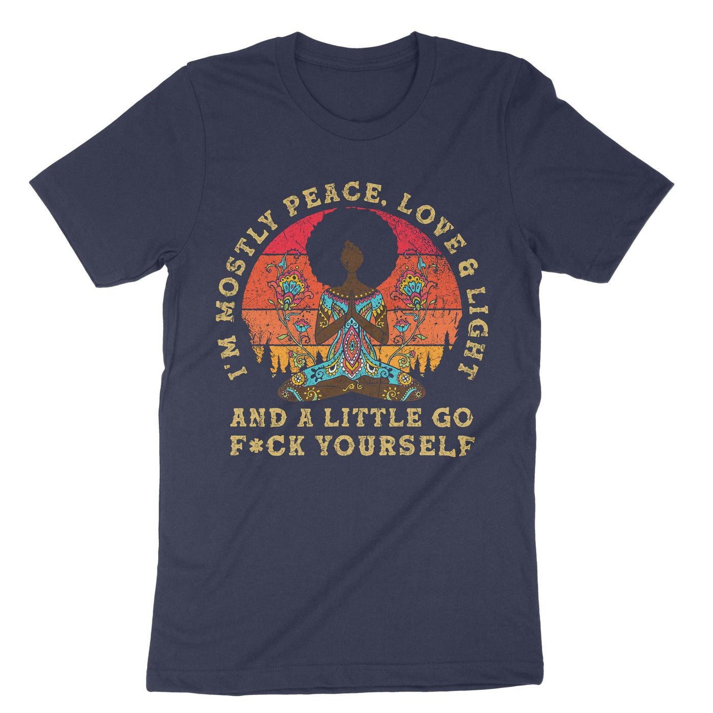 Navy Im Mostly Peace Love And Light With African Women T-Shirt#color_navy