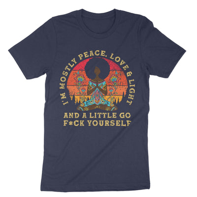 Navy Im Mostly Peace Love And Light With African Women T-Shirt#color_navy