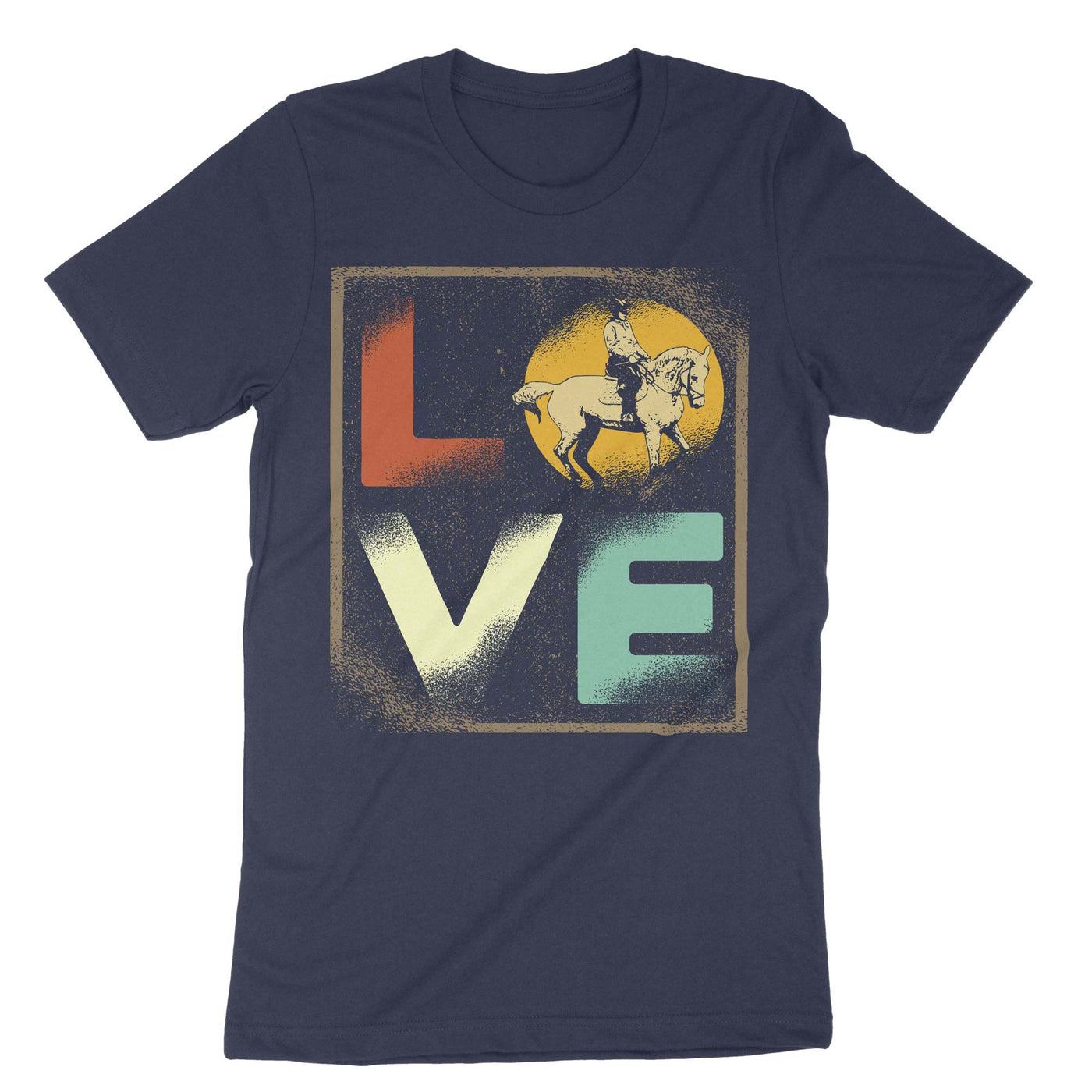 Navy Love Horses Retro T-Shirt#color_navy