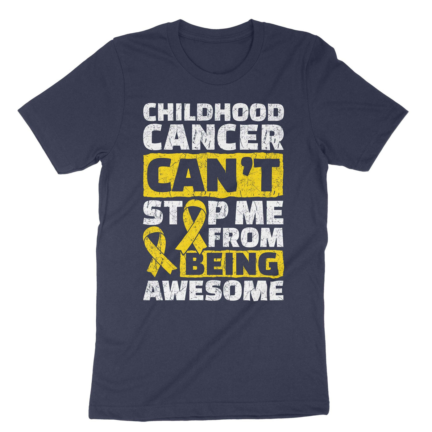 Navy Childhood Cancer Can't Stop Me From Being Awesome T-Shirt#color_navy
