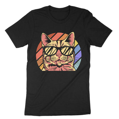 Black Cool Retro Vintage Cat T-Shirt#color_black