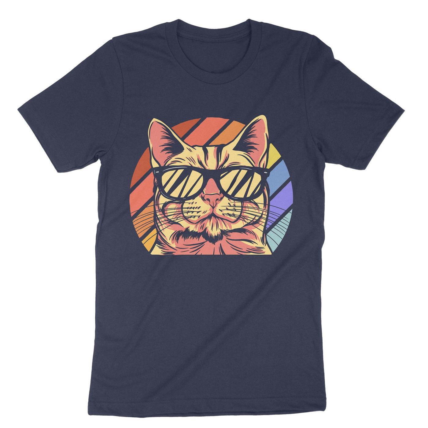 Navy Cool Retro Vintage Cat T-Shirt#color_navy
