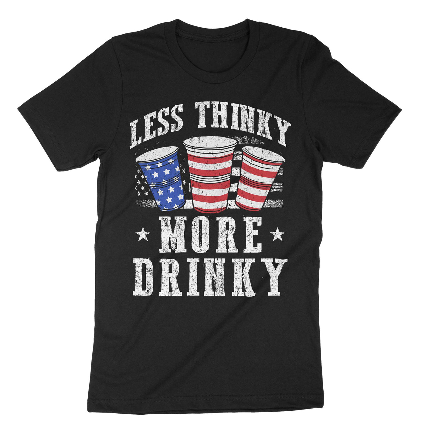 Black Less Thinky More Drinky T-Shirt#color_black