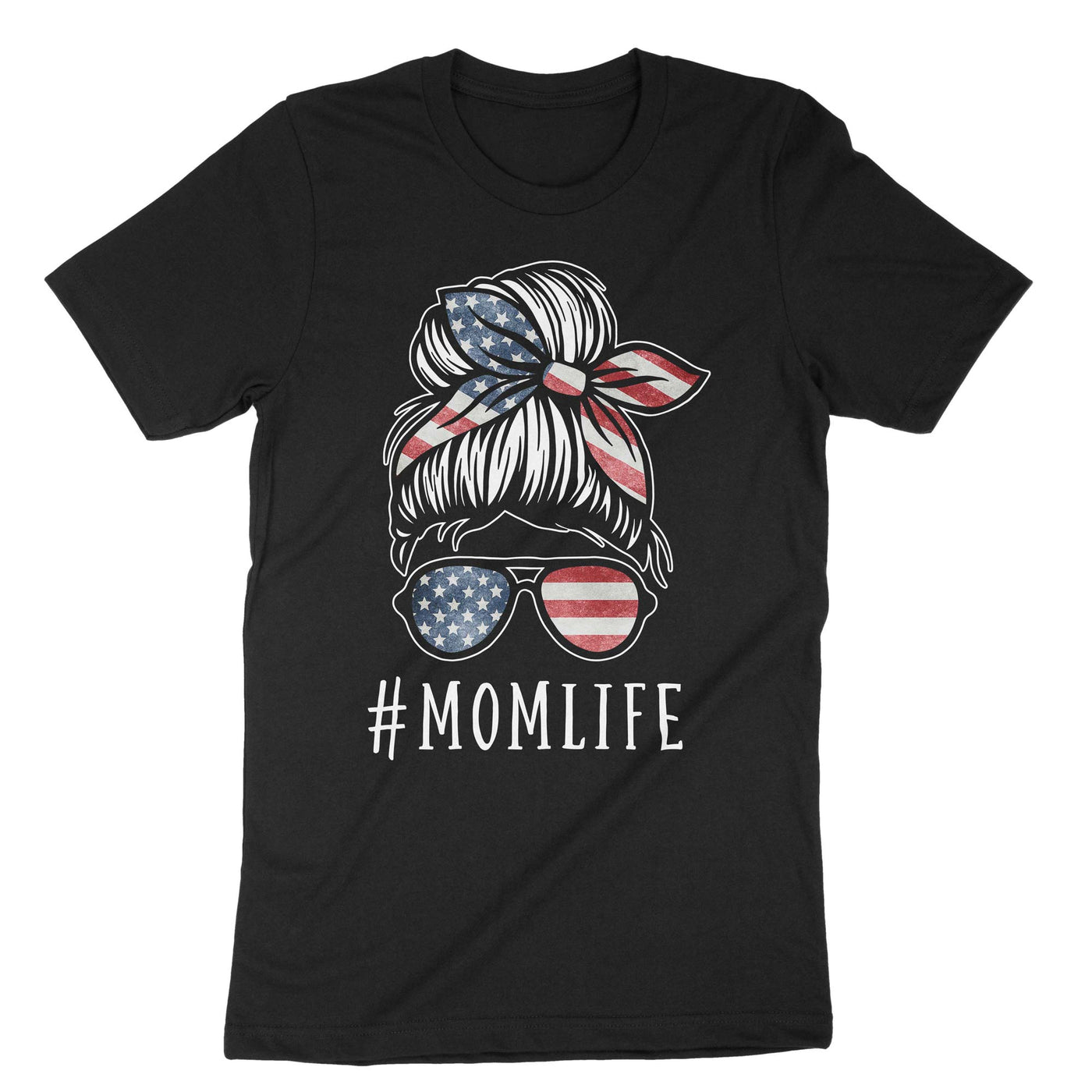 Black Patriotic Momlife Usa 4th July T-Shirt#color_black