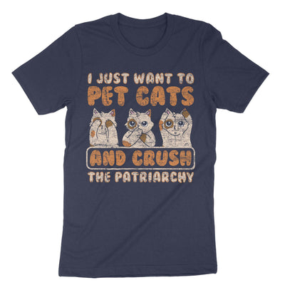 Navy Funny Pet Cats And Crush The Patriarchy T-Shirt#color_navy