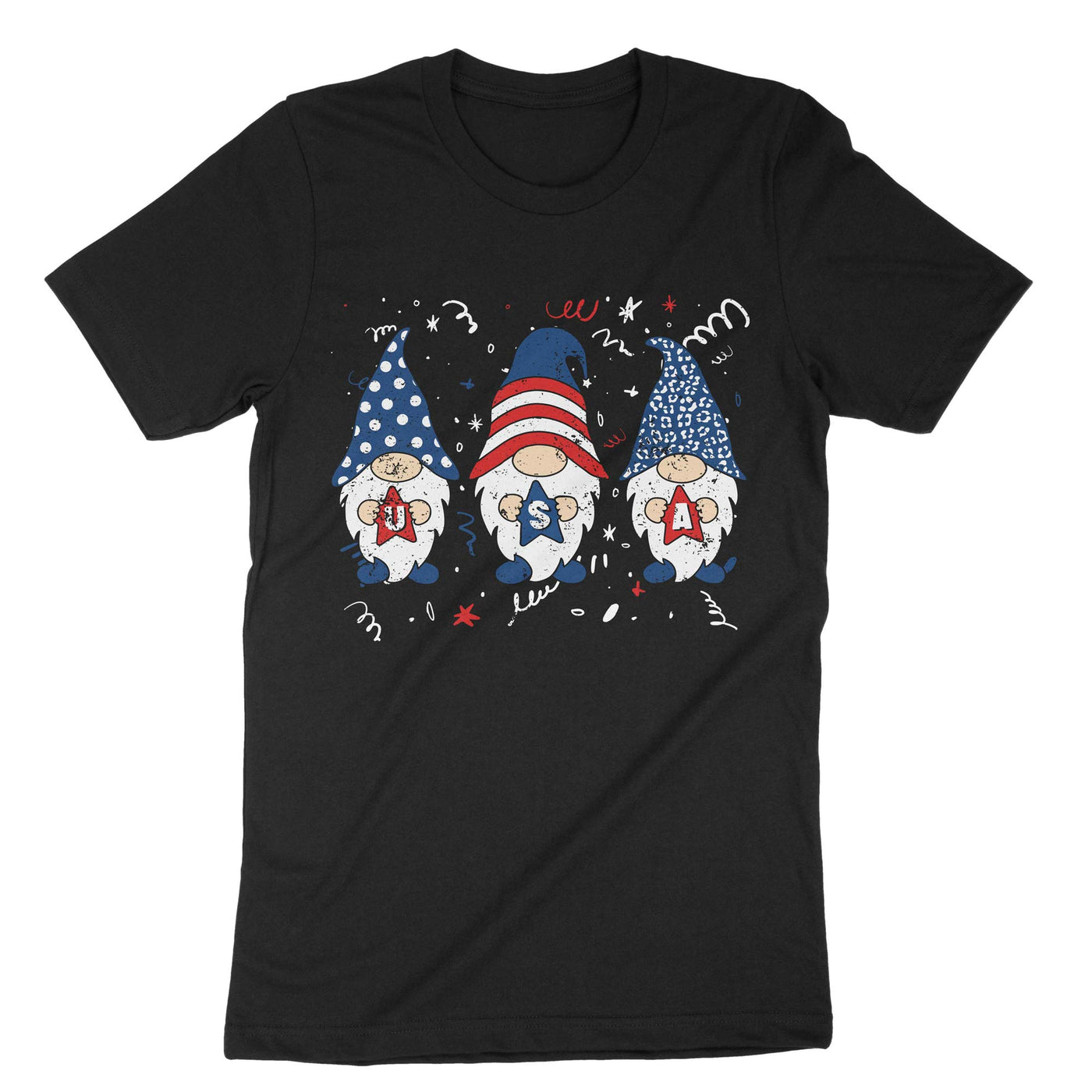 Black Patriotic Gnomes 4th Of July T-Shirt#color_black