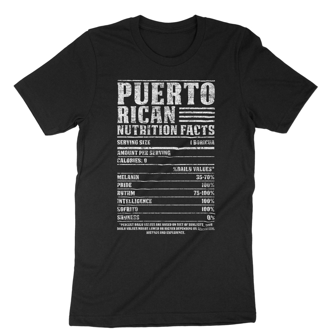Black Puerto Rican Nutrition Facts T-Shirt#color_black