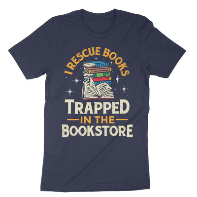 Navy I Rescue Books Trapped In The Bookstore T-Shirt#color_navy