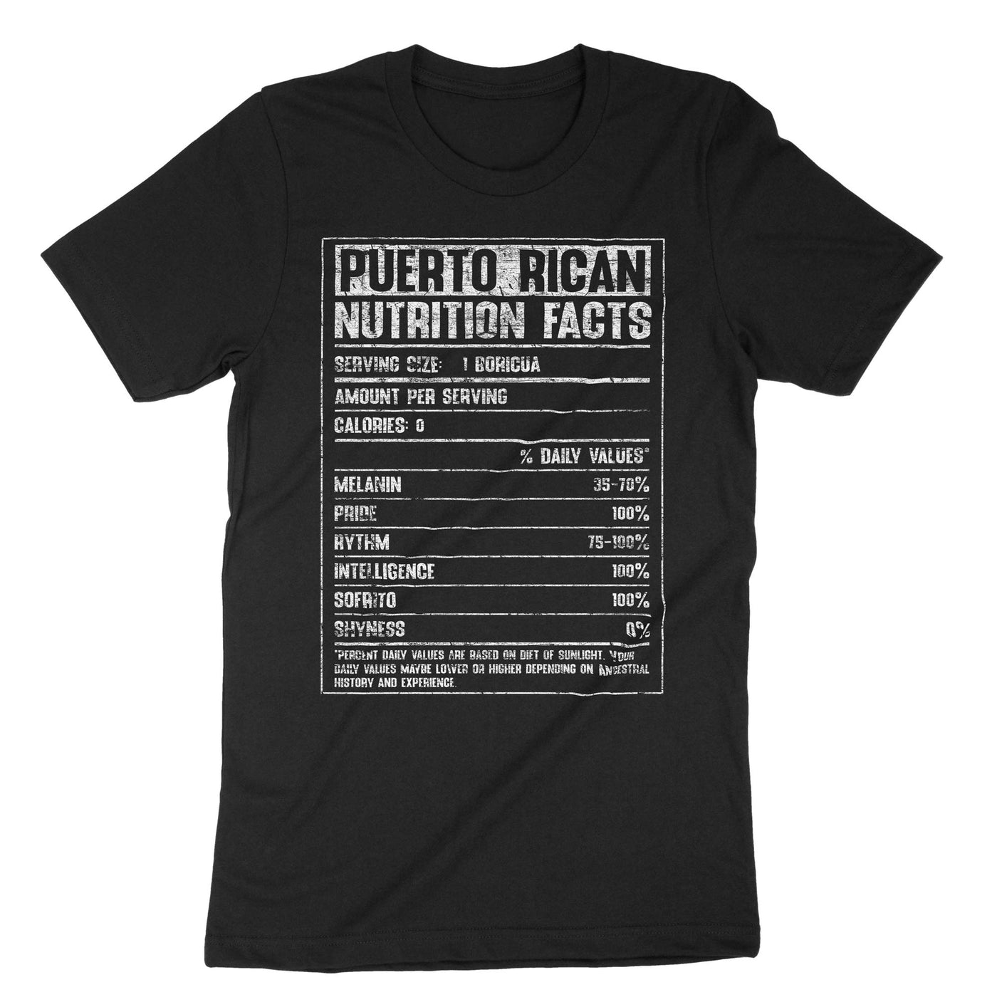 Black Puerto Rican Nutrition Facts T-Shirt#color_black