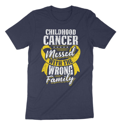 Navy Childhood Cancer Messed With The Wrong Family T-Shirt#color_navy