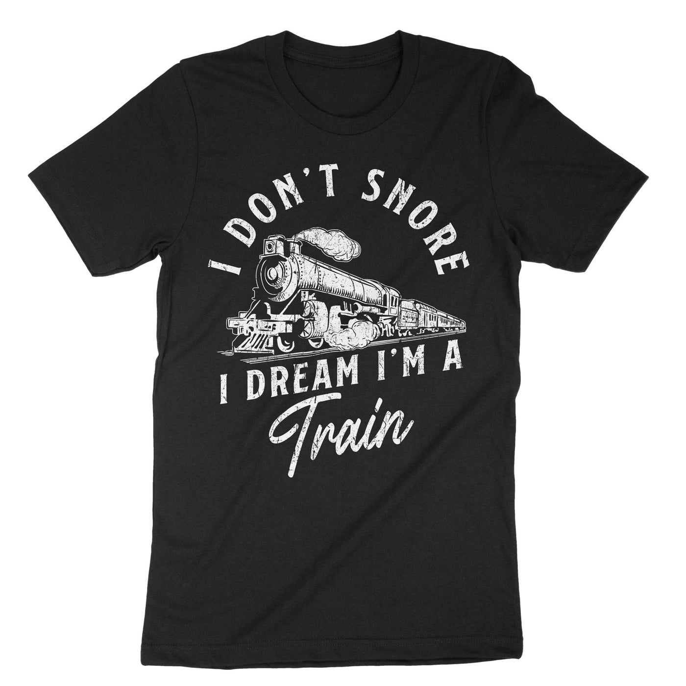 Black Snore Dram Trains T-Shirt#color_black