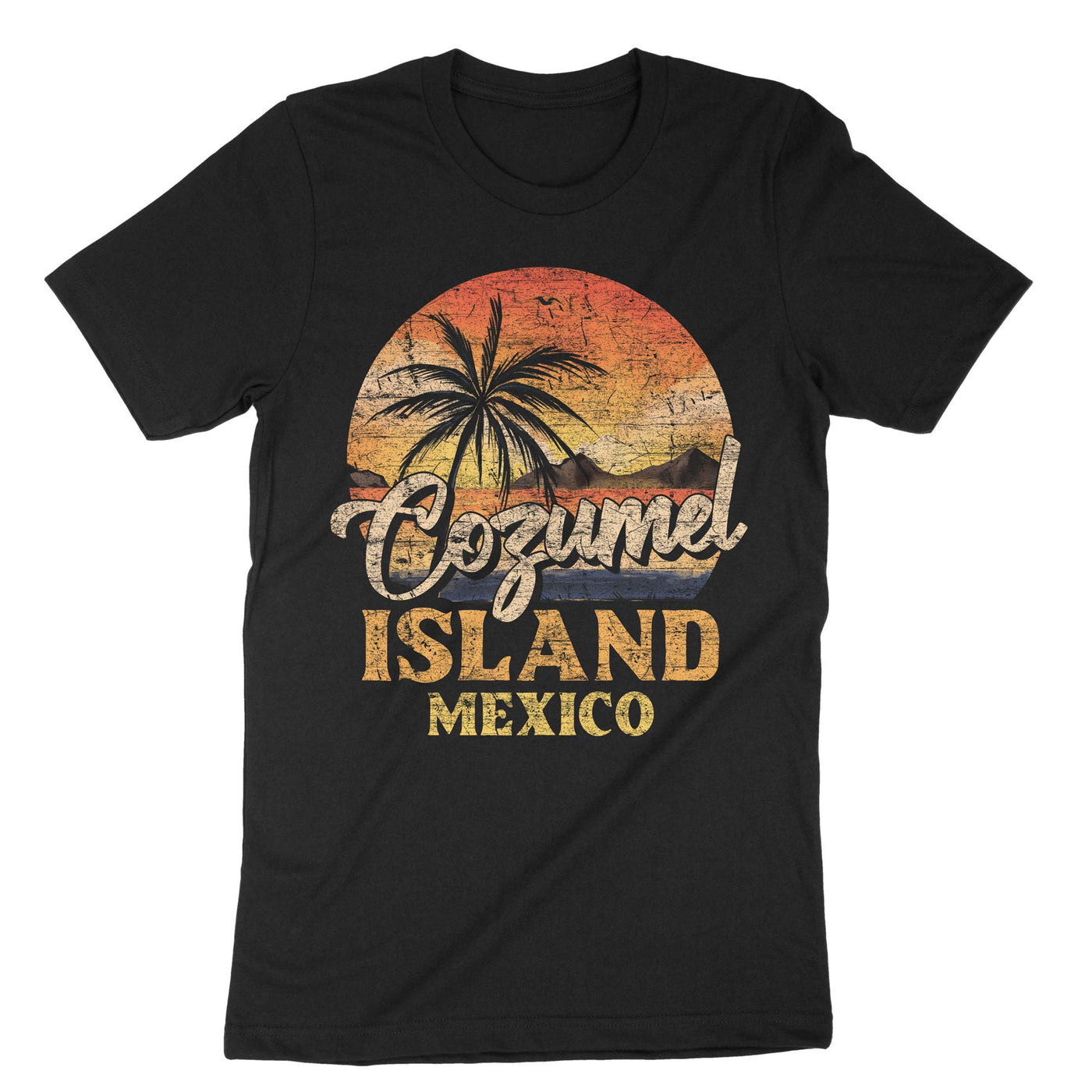 Black Cozumel Mexico Beaches Retro T-Shirt#color_black