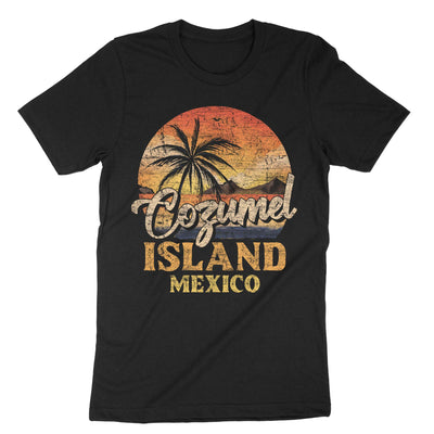 Black Cozumel Mexico Beaches Retro T-Shirt#color_black