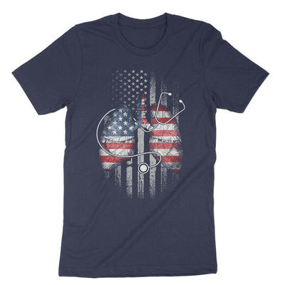 Navy Respiratory Therapist Usa Flag T-Shirt#color_navy