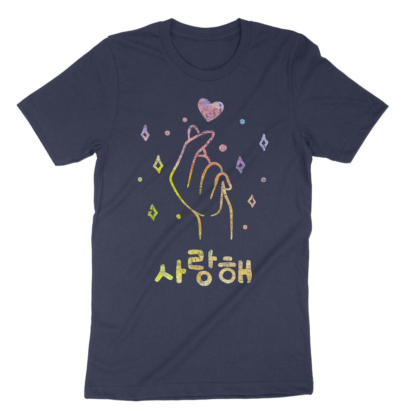 Navy Saranghae Korean Finger Heart T-Shirt#color_navy