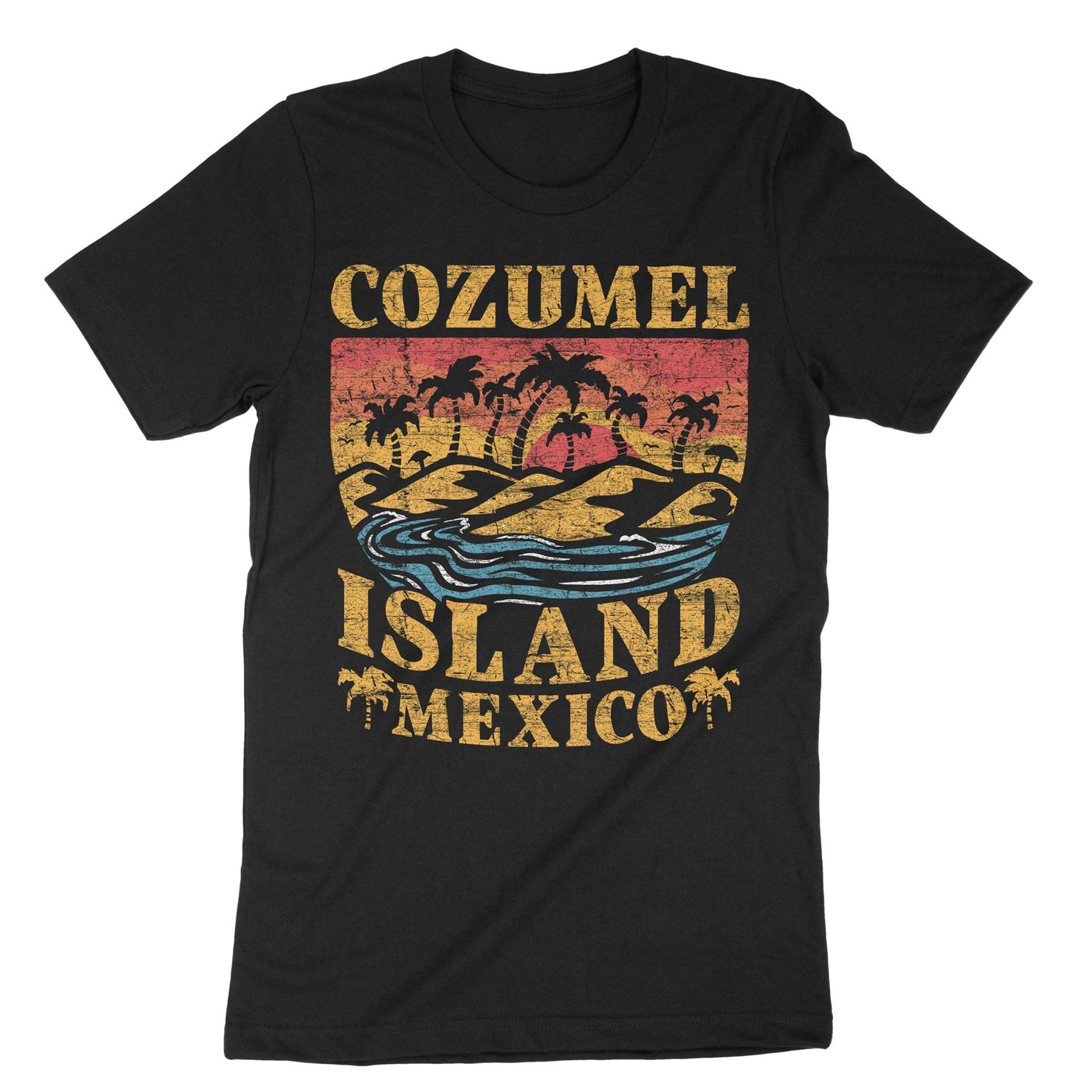 Black Cozumel Mexico Beaches Retro T-Shirt#color_black