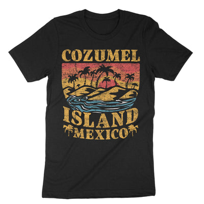 Black Cozumel Mexico Beaches Retro T-Shirt#color_black