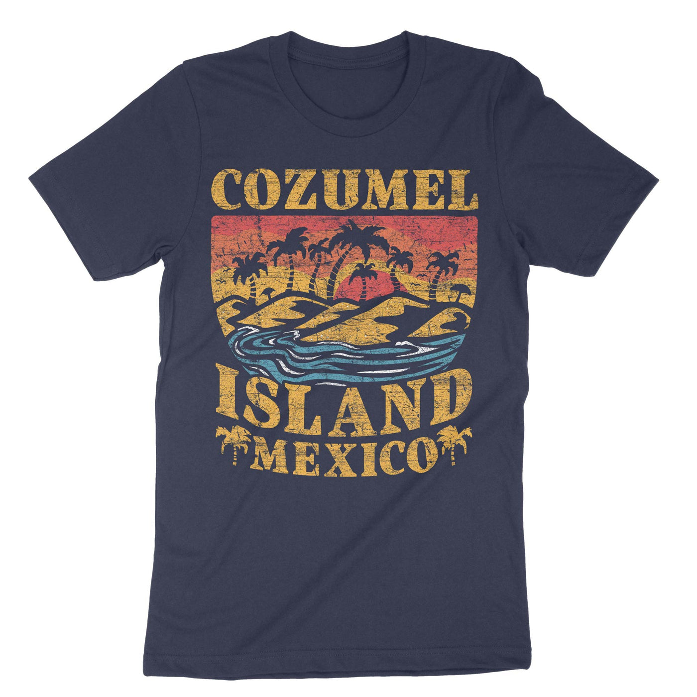 Navy Cozumel Mexico Beaches Retro T-Shirt#color_navy