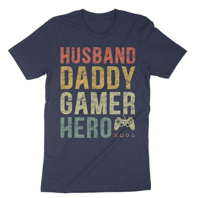 Navy Husband Daddy Gamer Hero T-Shirt#color_navy