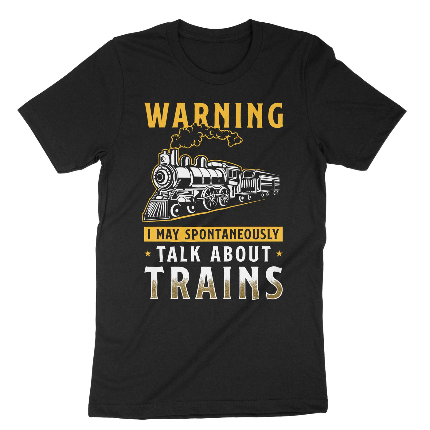 Black Warning Talk Trains T-Shirt#color_black