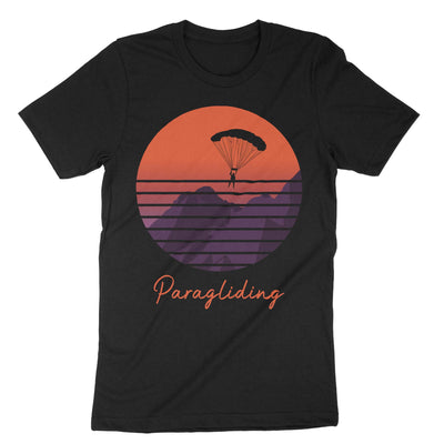 Black Paragliding Retro T-Shirt#color_black