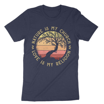 Navy Nature Is My Church Love Is My Religion T-Shirt#color_navy