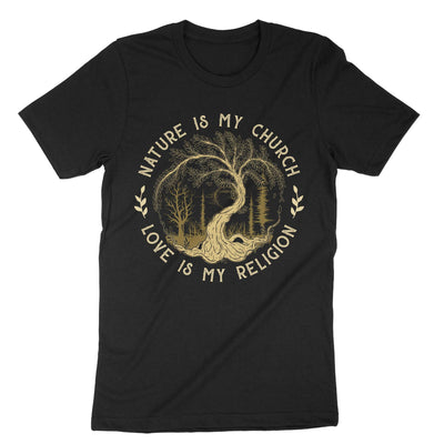 Black Nature Is My Church Love Is My Religion T-Shirt#color_black